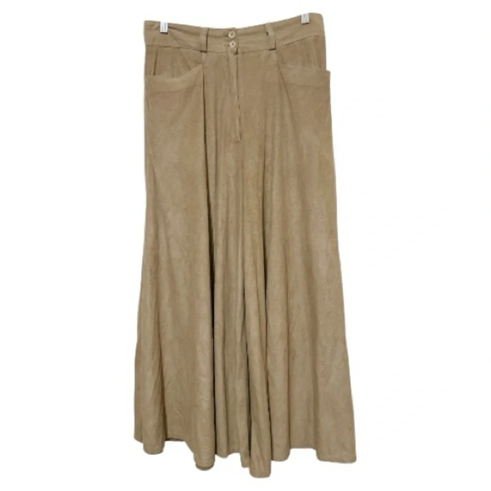 WahMaker Vintage Collection Tan Faux Suede Wide Leg Palazzo Culotte Pants Sze 12 - Picture 2 of 6
